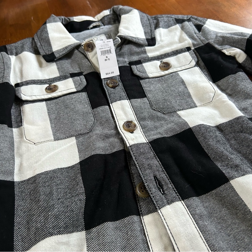 GAP Buffalo Plaid Shacket — Boy Size S 6-7 | Black & White | NWT - Picture 4 of 7